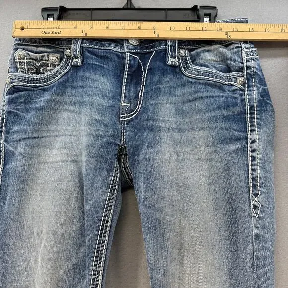 Rock Revival Jeans Womens 27 (4) Blue Anzelie Easy Boot Faux Pocket Flaps Blingy - Picture 13 of 16